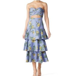 Amur Roxy Cutout Dress Floral Strapless Blue Size 0